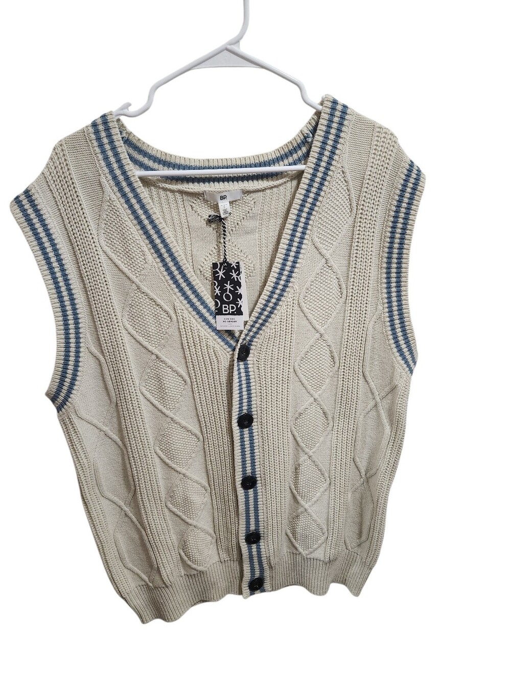 Women's BP Nordstrom Sweater Vest Ivory Dove Cable Knit Button Front Oversized S